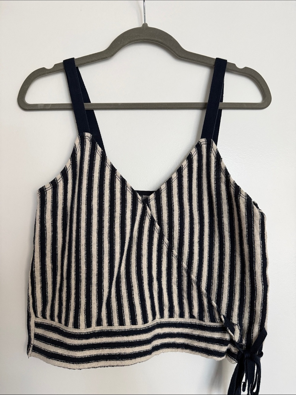 Striped Tie-Waist Top in Navy and Cream